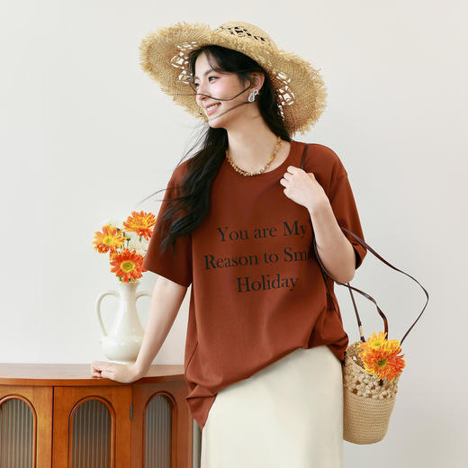 【商场同款】诗凡黎纯棉字母T恤2025夏新款休闲百搭上衣3G6100401 商品图2