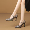 【预售5天】真皮一字带防水台高跟鞋女春秋季新款褶皱编织百搭浅口细跟单鞋HY&H3714 商品缩略图2