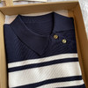 老渠道货T恤！！柜上1k，夏季轻薄POLO领斜门襟条纹针织T恤上衣女款！ 商品缩略图1