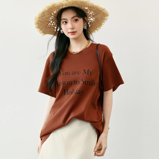 【商场同款】诗凡黎纯棉字母T恤2025夏新款休闲百搭上衣3G6100401 商品图0