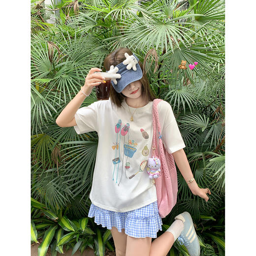 【129元任选2件】现货！韩系宽松创意印花绑带短袖T恤 商品图3