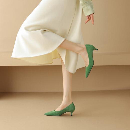 【预售5天】里外全皮女鞋细跟尖头浅口羊翻皮单鞋韩版简约复古中跟鞋通勤鞋NDXC&6511 商品图3