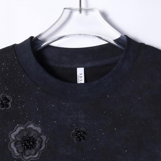 T4471SDSA夏季新款男士痞帅重工满天星立体花朵珠子设计圆领短袖T恤 商品图1