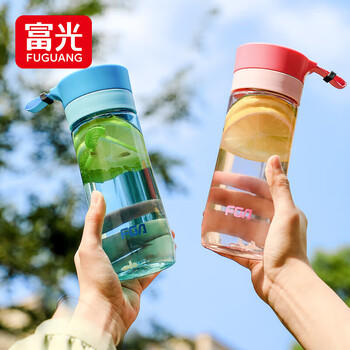富光户外男女运动水杯塑料水杯便携学生杯子耐摔泡茶隔提绳绿色500ml /厨具 /水具 /塑料杯 商品图0