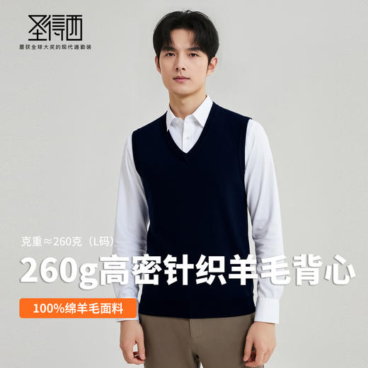 【100%绵羊毛】 圣得西男士行政风v领背心2025秋新款亲肤保暖毛衣 商品图3
