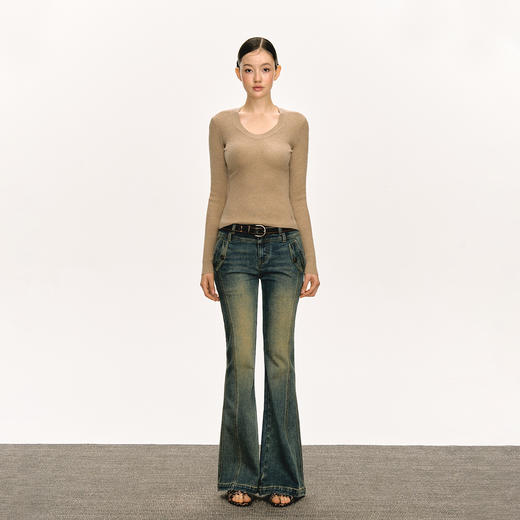 Ariseism美式复古纯色百搭圆领修身针织衫女2025春秋内搭打底上衣 商品图4