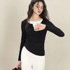【严选】诗凡黎天丝羊毛假两件T恤2025秋新款慵懒V领修身显瘦长袖针织上衣7G8101581 商品缩略图4