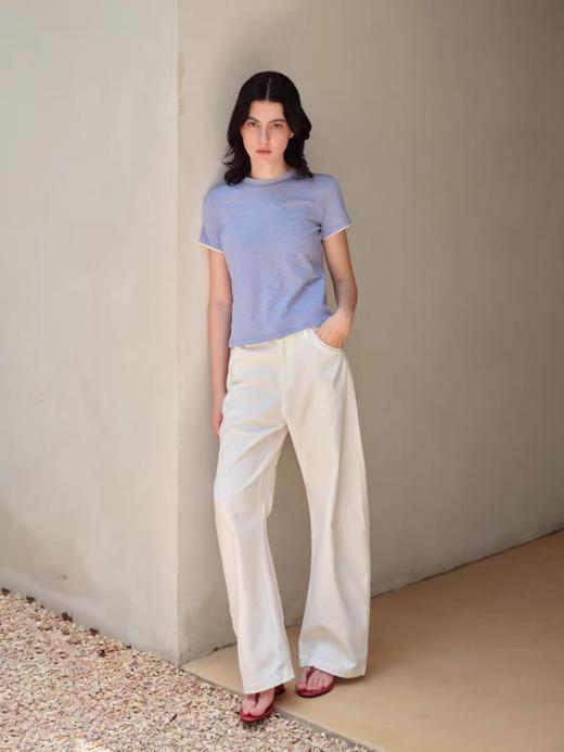 Evistub女装/E-5XDX569/复古撞色条纹正肩T恤女夏 商品图4