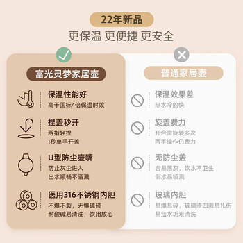 富光保温壶大容量316不锈钢保温壶易清洗家用暖壶热水壶开水瓶 /厨具 /水具 /保温壶 商品图3