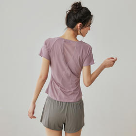 【限时秒】YOGACODE【火树银花系列】网纱拼接圆领薄款健身跑步训练运动上衣t恤DS264