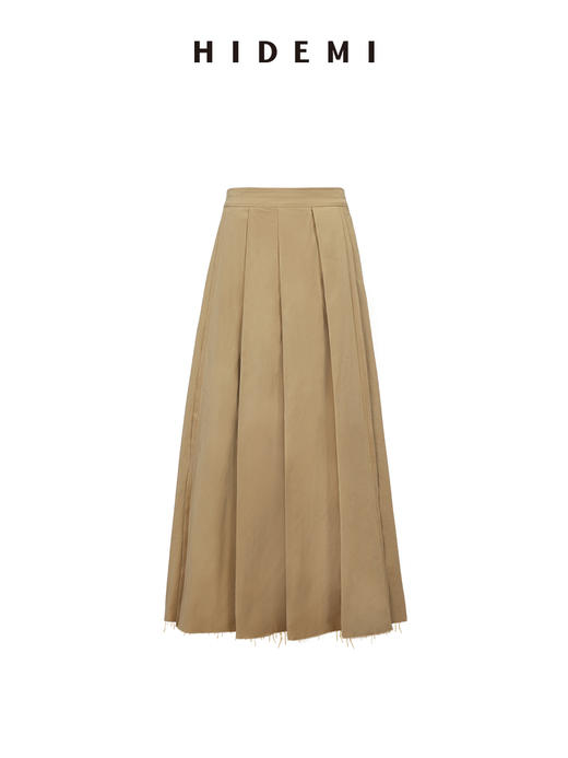 HIDEMI 进口加厚斜纹百分百自然棉百褶压褶半身毛边长裙半身裙 商品图7