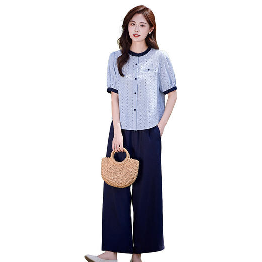 时尚气质套装2025夏新款中年妈妈休闲宽松短袖衬衫阔腿裤两件套 LYIGE2540T 商品图4