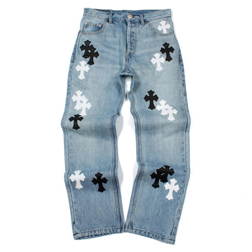 CHR-SH 蓝牛黑白皮牛仔裤 商品图0