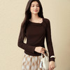 【严选】诗凡黎优雅修身针织打底衫2025秋新款扭结长袖T恤设计感收腰上衣7G3100151-4 商品缩略图0