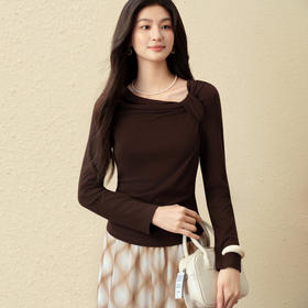 【严选】诗凡黎优雅修身针织打底衫2025秋新款扭结长袖T恤设计感收腰上衣7G3100151-4