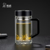 希诺双层玻璃杯带把手高档泡茶杯子男家用办公透明水杯XN-6723 450mL 商品缩略图2