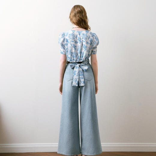 【商场同款】诗凡黎醋酸牛仔阔腿裤2025夏新款爽滑长裤3G4350711 商品图4