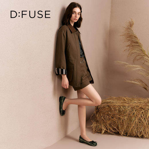 Dfuse迪芙斯2025秋季新款华夫饼法式浅口单鞋复古格纹蝴蝶结芭蕾鞋平底鞋DFD3111018 商品图0