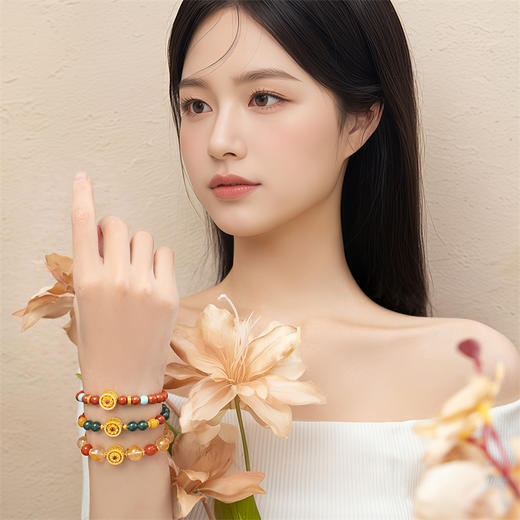 【新品首发】芳华-美人如花  足金转运珠黄金钻石红宝石可转动手链MEMORA诗普琳HP876401 商品图1