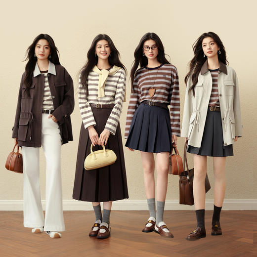 【严选】诗凡黎撞色条纹圆领针织T恤2025秋新款慵懒宽松休闲百搭长袖上衣7G8101621 商品图1