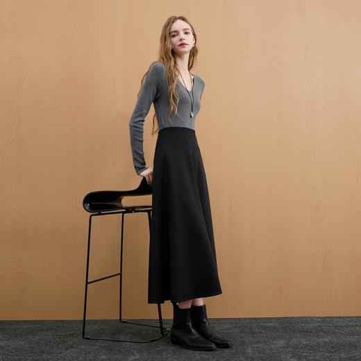 三彩2025冬季新款简约松紧高腰半身裙气质通勤A字裙长裙大摆M 商品图2