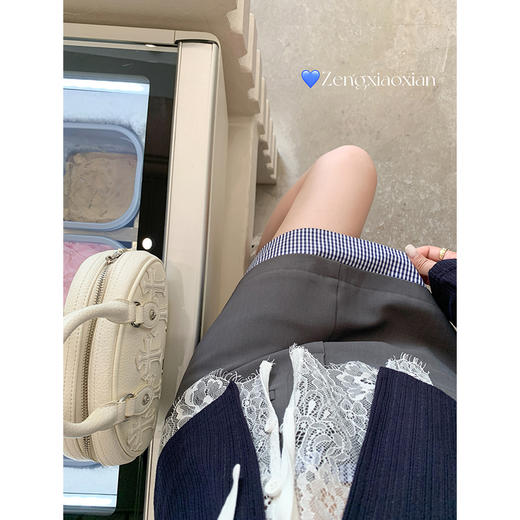 【129元任选2件】现货！学院风灰色拼接格纹假两件半身裙 商品图1