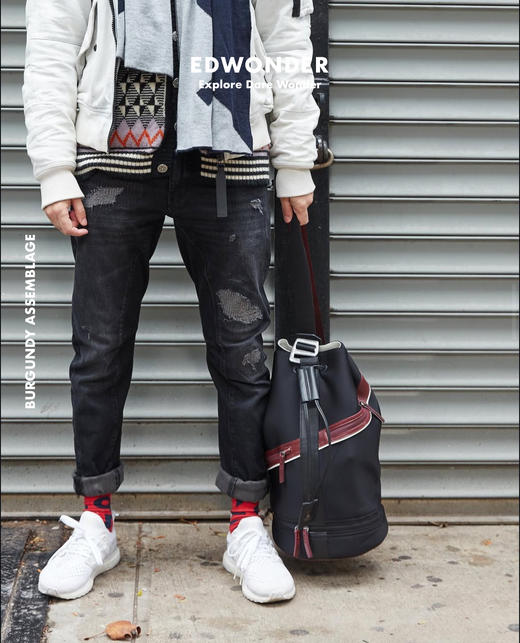 EdWxBA爱德华潜水料拼皮水桶包轻便防水侧背包 商品图13