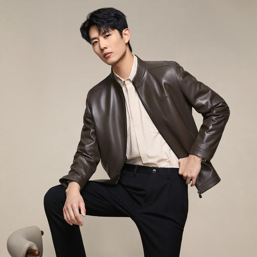 【绵羊皮】柒牌男装真皮皮衣2025新款立领拉链商务朋克防风外套男129J70360 商品图1