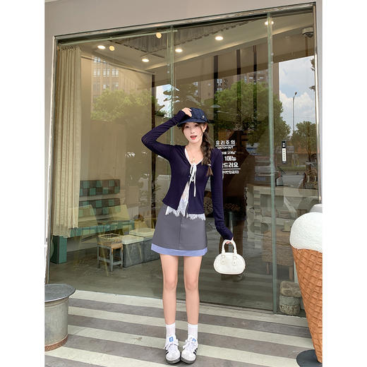 【129元任选2件】现货！学院风灰色拼接格纹假两件半身裙 商品图3