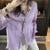 【休闲棉麻长袖衬衫】 天然亚麻纯棉混纺舒适亲肤透气 清透肤感宽松休闲百搭衬衫 可单穿可内搭可外穿 卷卷紫 商品缩略图1