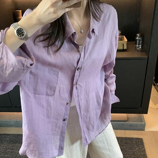 【休闲棉麻长袖衬衫】 天然亚麻纯棉混纺舒适亲肤透气 清透肤感宽松休闲百搭衬衫 可单穿可内搭可外穿 卷卷紫 商品图1