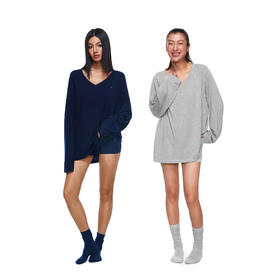 FDR旗舰店 慕斯羊绒V领长袖t恤女秋季保暖亲肤柔软宽松运动上衣