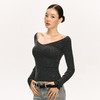 Ariseism 美式复古设计感露肩长袖针织衫女春季新款修身打底上衣 商品缩略图3