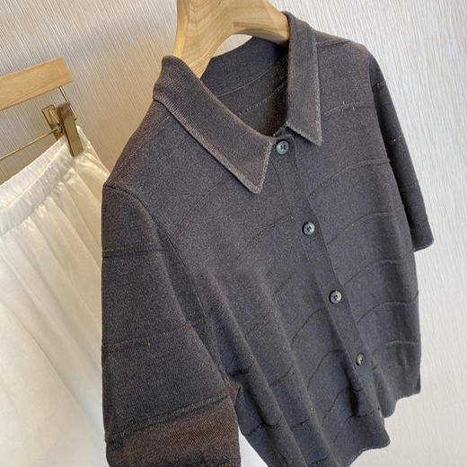 可遇不可求！！！2025渠道货亚麻和纸纱条纹polo翻领夹色针织开衫女款！ 商品图2