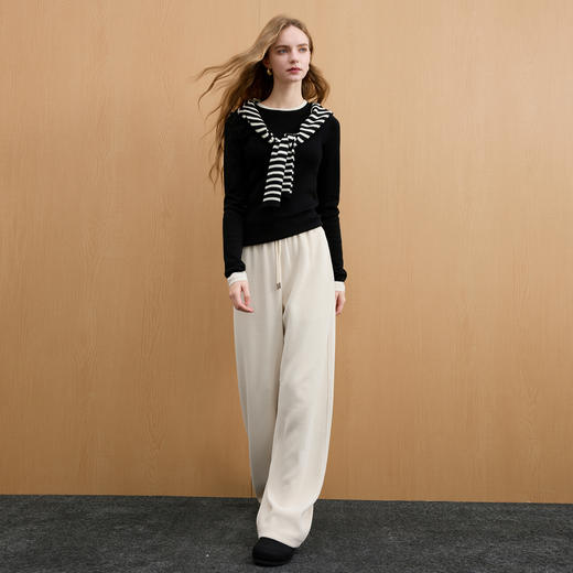 三彩2025冬季新款慵懒雪尼尔香蕉裤长裤松紧高腰宽松垂感显瘦M 商品图3