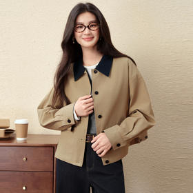 【严选】诗凡黎经典巴恩风撞色翻领短款风衣2025秋新款英伦感宽松休闲外套7G8160261