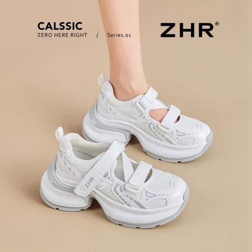 ZHR则则厚底镂空老爹鞋女2025夏季透气包头运动凉鞋魔术贴休闲鞋 商品图4