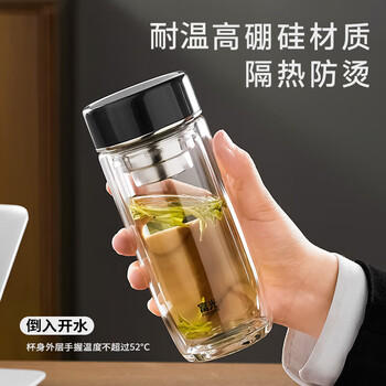 富光双层玻璃杯泡茶杯 高硼硅茶水分离杯带茶隔水杯子男士礼盒装290ml 商品图5