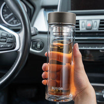 苏泊尔（SUPOR）双层玻璃杯茶水分离办公泡茶杯男女出行车载水杯 送礼礼盒装 商品图2
