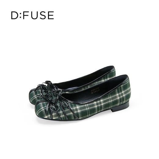Dfuse迪芙斯2025秋季新款华夫饼法式浅口单鞋复古格纹蝴蝶结芭蕾鞋平底鞋DFD3111018 商品图7
