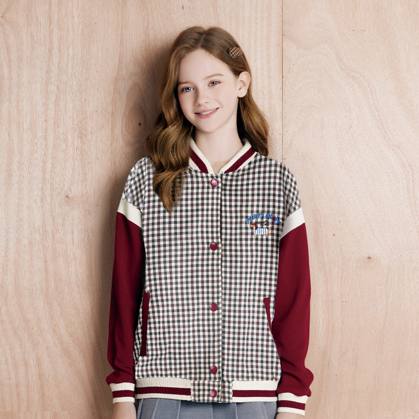 笛莎Deesha 童装女童外套2025秋新款女童撞色学院风棒球外套