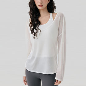 【限时秒】YOGACODE【火树银花系列】瑜伽服套装高级感两件套轻薄透气长袖罩衫带胸垫运动背心女DWI125620+DWB125650套装