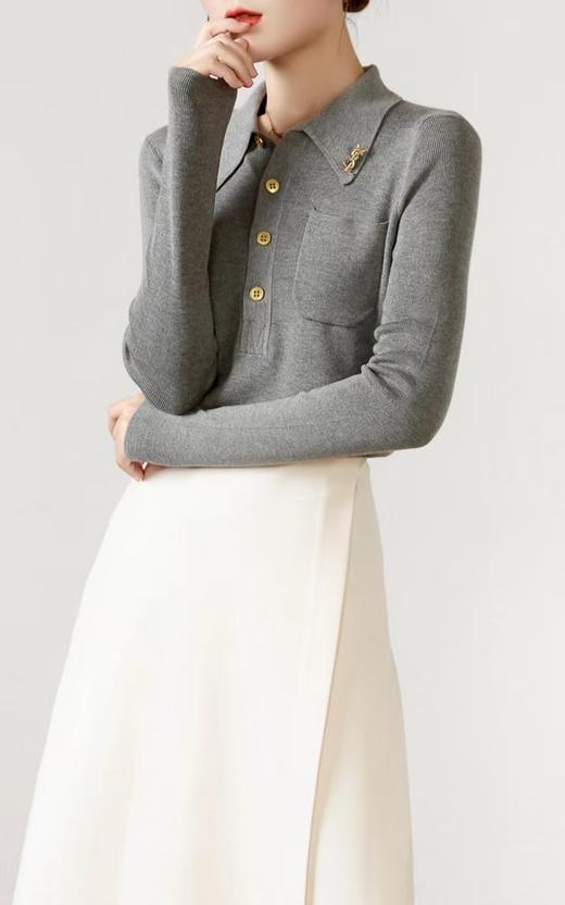 SZ3E01_驼色/深宝蓝_针织衫_春秋_Polo领半开襟修身长袖_高级女装_BERNIEELEN 伯妮斯茵 商品图4