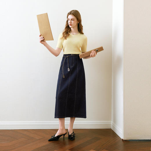 【商场同款】诗凡黎淡黄色短袖针织衫2025夏新款短上衣3G4130761 商品图1