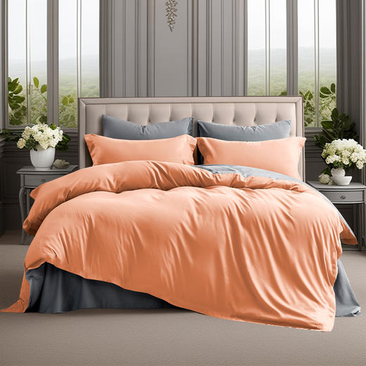 富安娜磨毛四件套-轩·惬意（橙+灰）被套203*229cm 床单230*240cm   枕套74*48cm*2 商品图0