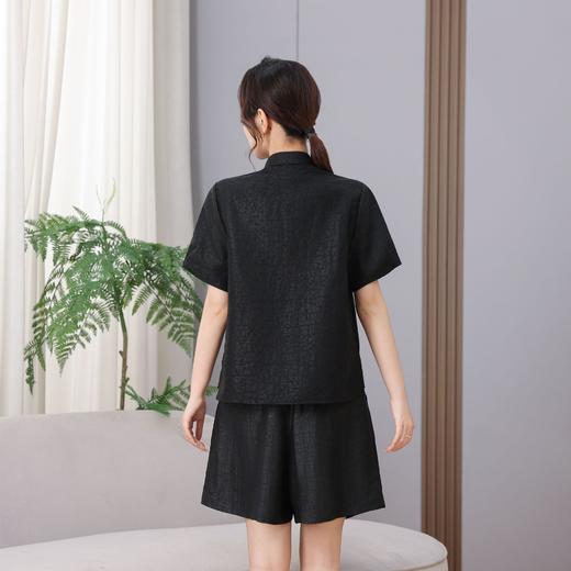 丁摩 真丝香云纱老料黑龟衬衣新款年轻时尚短袖夏季100%桑蚕丝宽松短袖上衣开衫外套AL5637 商品图2