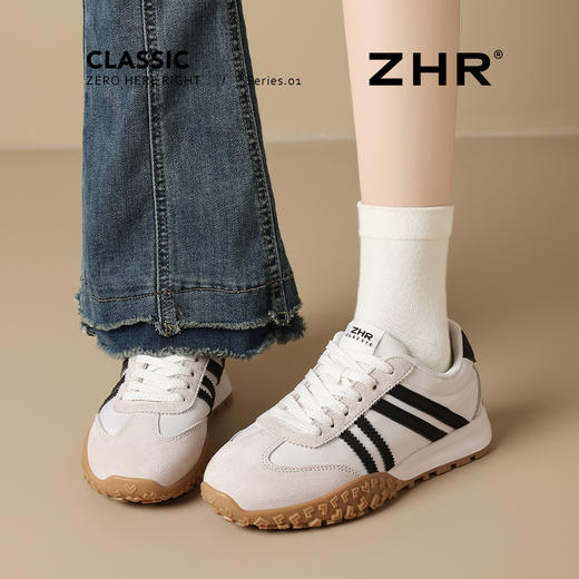 ZHR真皮软底黄色阿甘鞋美式复古增高德训鞋女显脚小轻便休闲鞋 商品图3