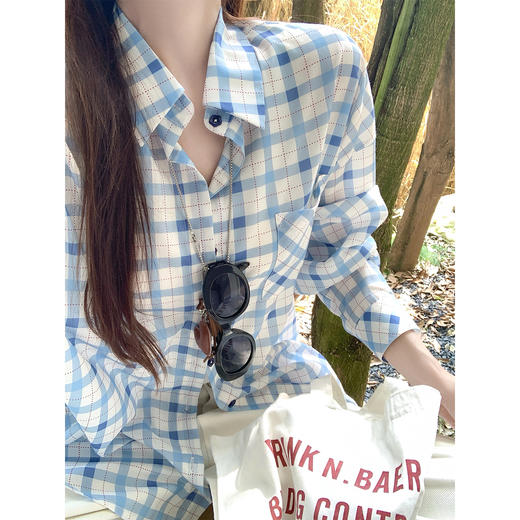 【149元任选2件】最后一波现货！蓝格子松弛长袖宽松防晒衬衫 商品图3
