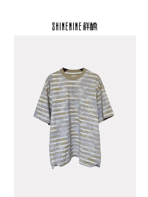W522512488植物纹样条纹短袖T恤 商品图1