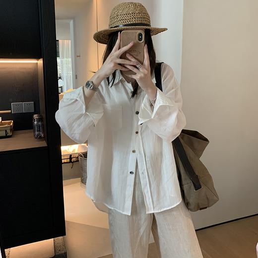 【休闲棉麻长袖衬衫】 天然亚麻纯棉混纺舒适亲肤透气 清透肤感宽松休闲百搭衬衫 可单穿可内搭可外穿 卷卷紫 商品图2